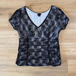 Y2K Torrid Black Lace Top With White Under Shirt Edgy Cozy Retro Chic Stretchy